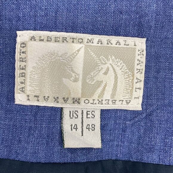 Alberto Makali Linen Blue 3/4 Sleeve Single Button Closure Blazer size 14 - Picture 7 of 10